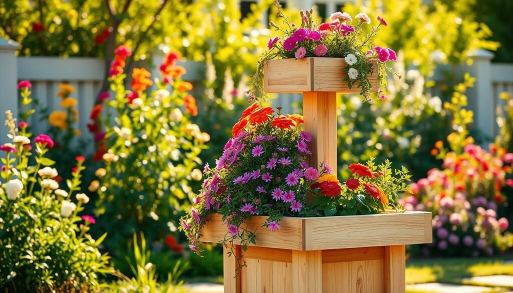 wooden tiered garden planter