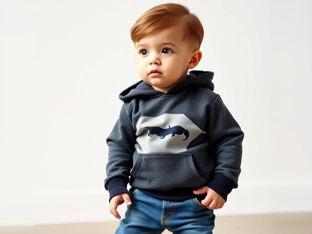 Baby boy wearing a cool graphic hoodie with jeans Baby boy wearing a cool graphic hoodie with jeans