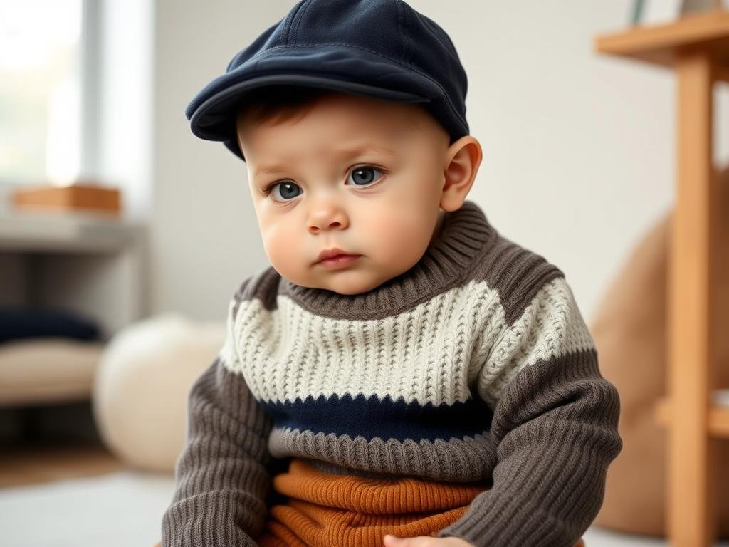 Baby boy wearing mixed textures with corduroy pants and knit sweater Baby boy wearing mixed textures with corduroy pants and knit sweater