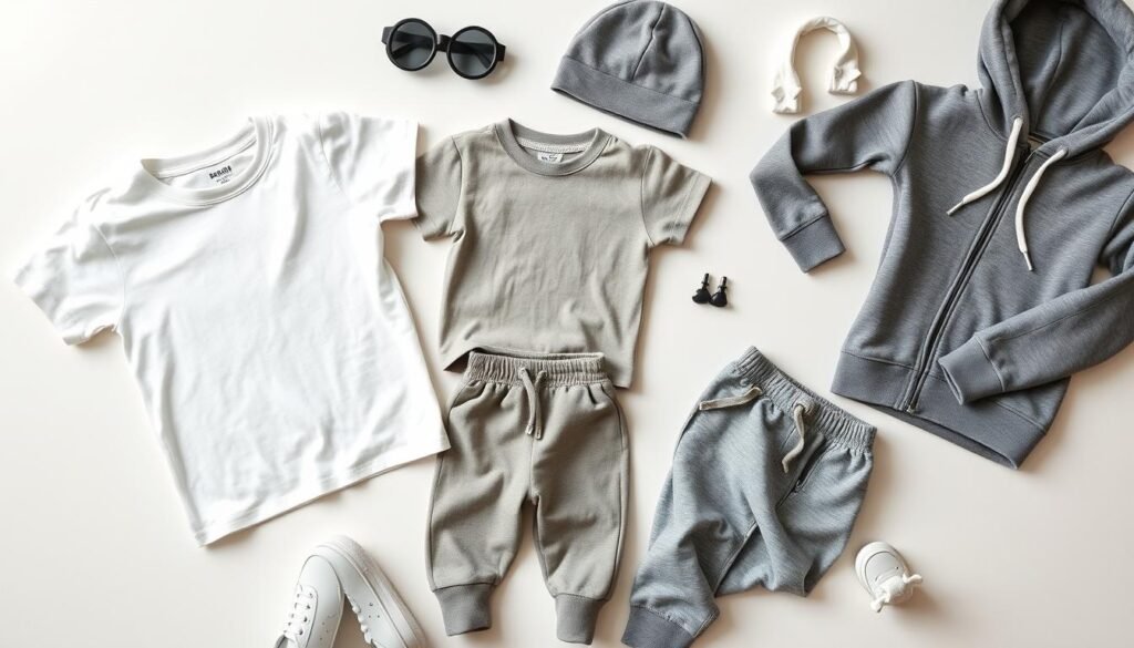 Collection of baby boy streetwear essentials including tees, joggers and hoodies Collection of baby boy streetwear essentials including tees, joggers and hoodies