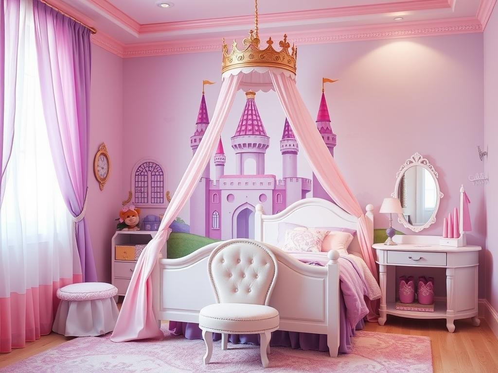 Princess-themed toddler bedroom with castle elements and royal touches Princess-themed toddler bedroom with castle elements and royal touches